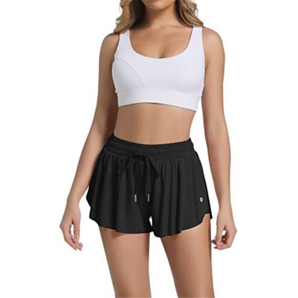 Women 2 in 1 Flowy Butterfly Running Shorts with Spandex Underneath and Pocket - Picture 5 of 6